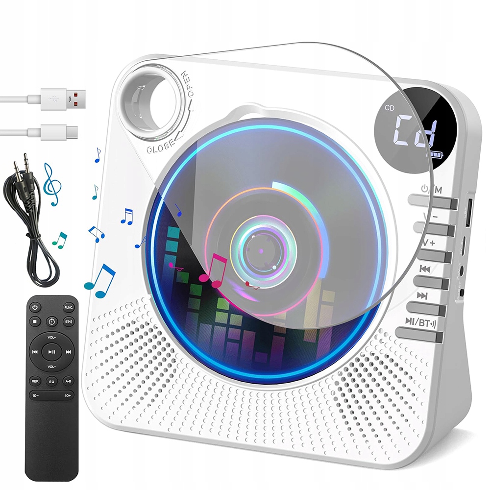 Přenosný CD Přehrávač Bluetooth Reproduktory Aux Vysílač 4000MAH