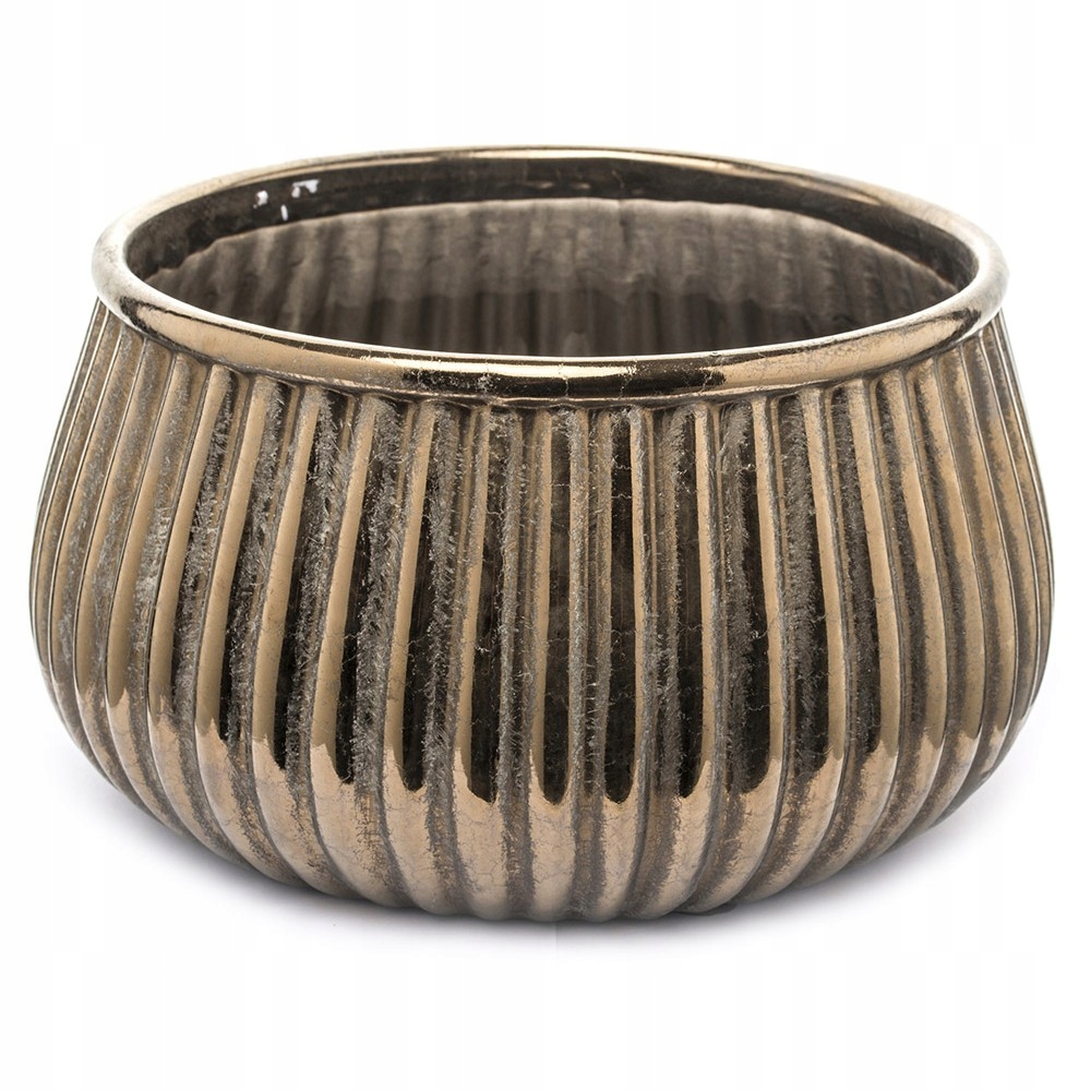 DONICZKA BRĄZOWA ZŁOTA 30x16cm PRĄŻKOWANA CERAMICZNA DONICA OSŁONKA Marka Styldekor