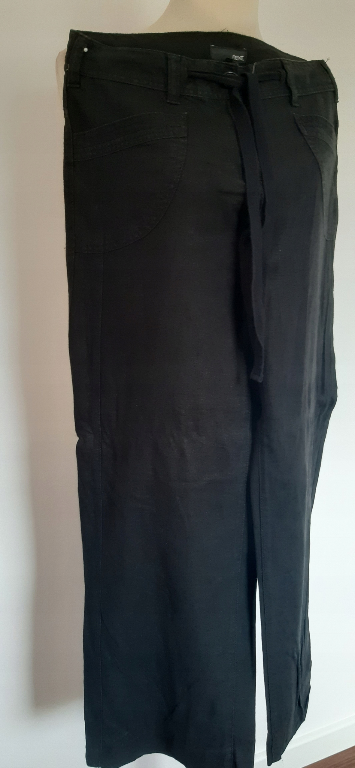 NEXT 36 CZARNE LNIANE SPODNIE SZEROKA NOGAWKA Stan (wysokość w pasie) wysoki