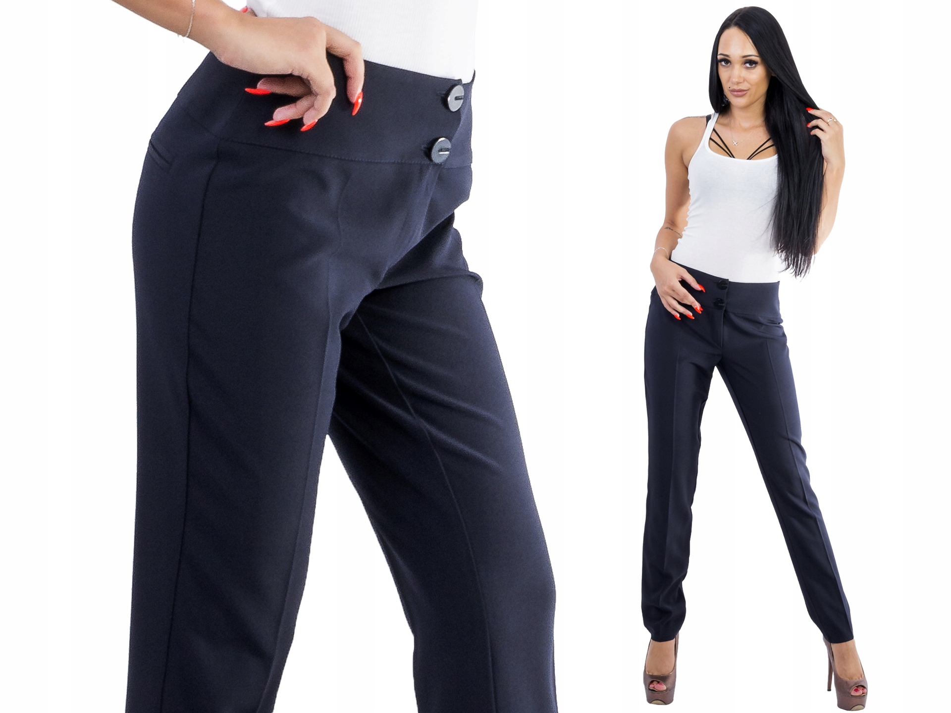 S114 WYSZCZUPLAJĄCE SPODNIE RURKI GRANATOWE r. 48