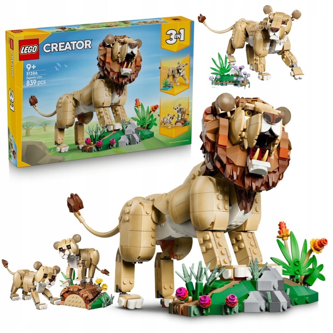 Lego Creator 3v1 31386 Divoká zvířata Pyšný lev 839 dílků