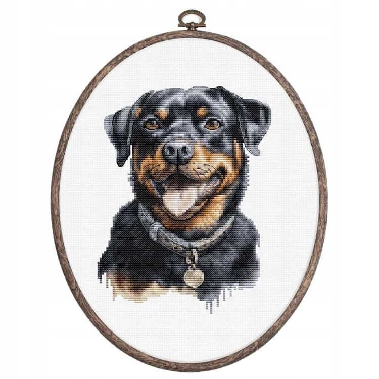 Sada pro křížkovou výšivku s tamborkem Rottweiler Luca-S Diy