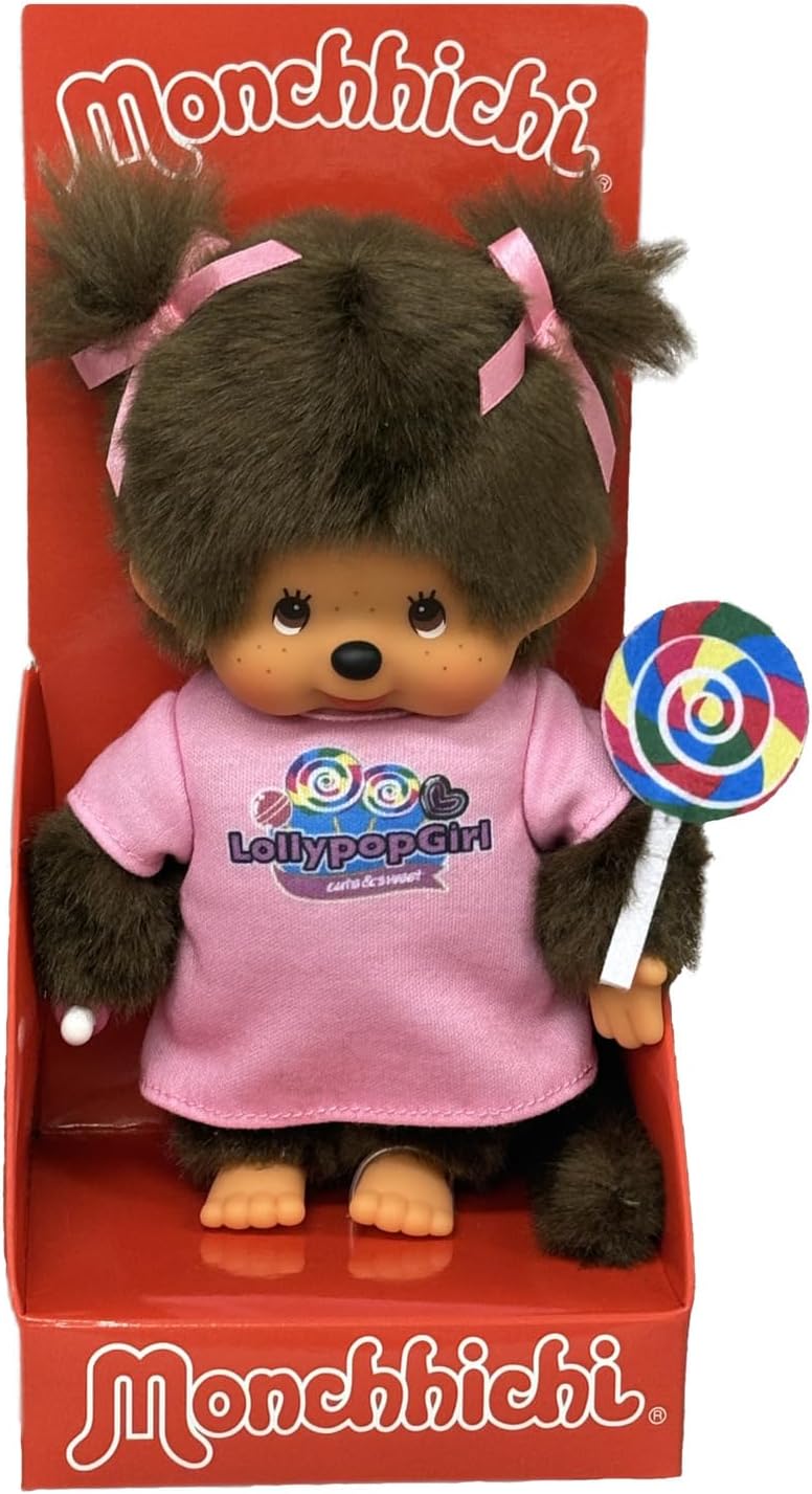 Monchhichi 205257 Małpka dziewczynka z lizakiem 20 cm