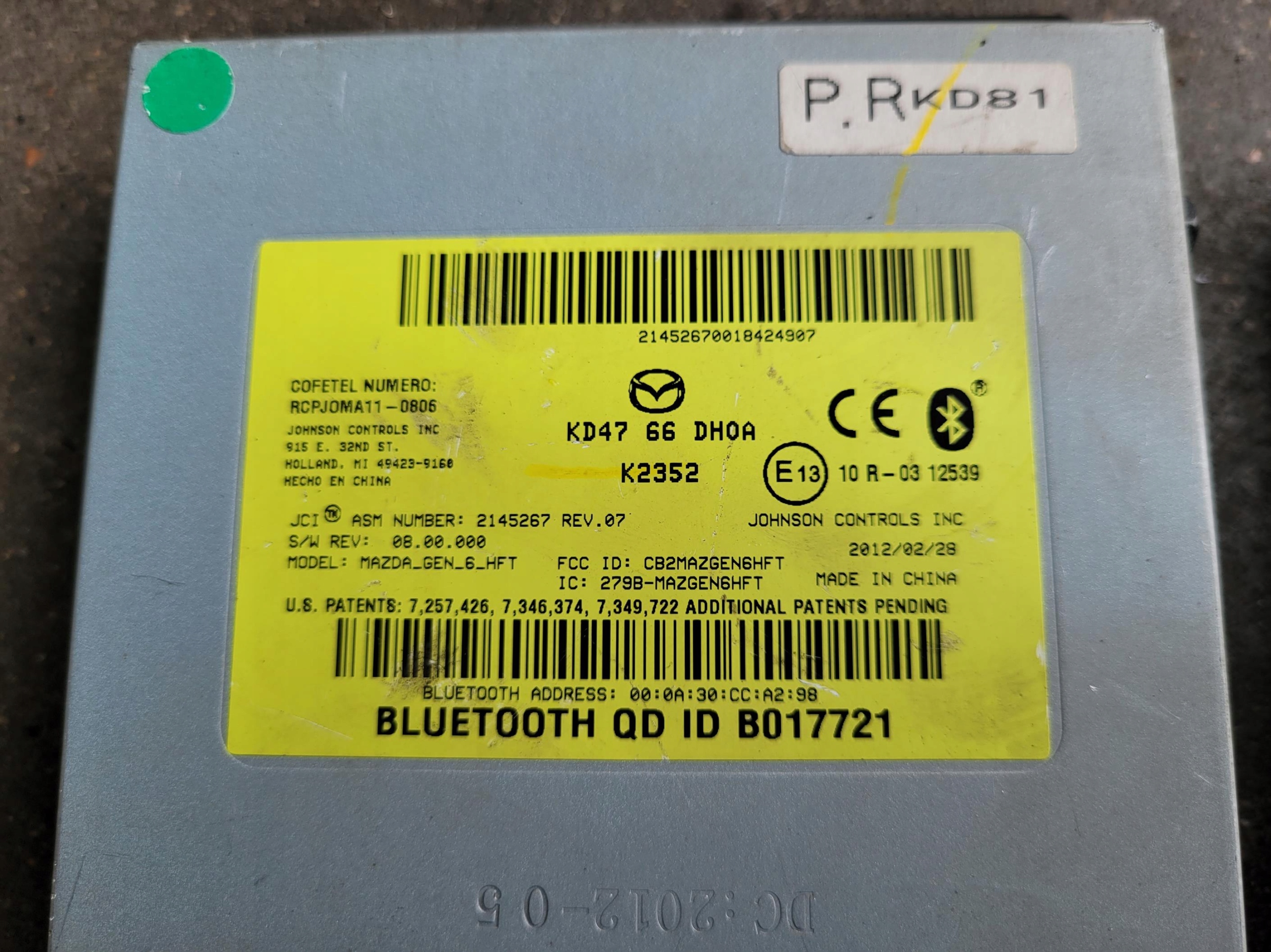 control unit module BLUETOOTH KD4766DH0A MAZDA CX-5 CX5 KE 2.2 D