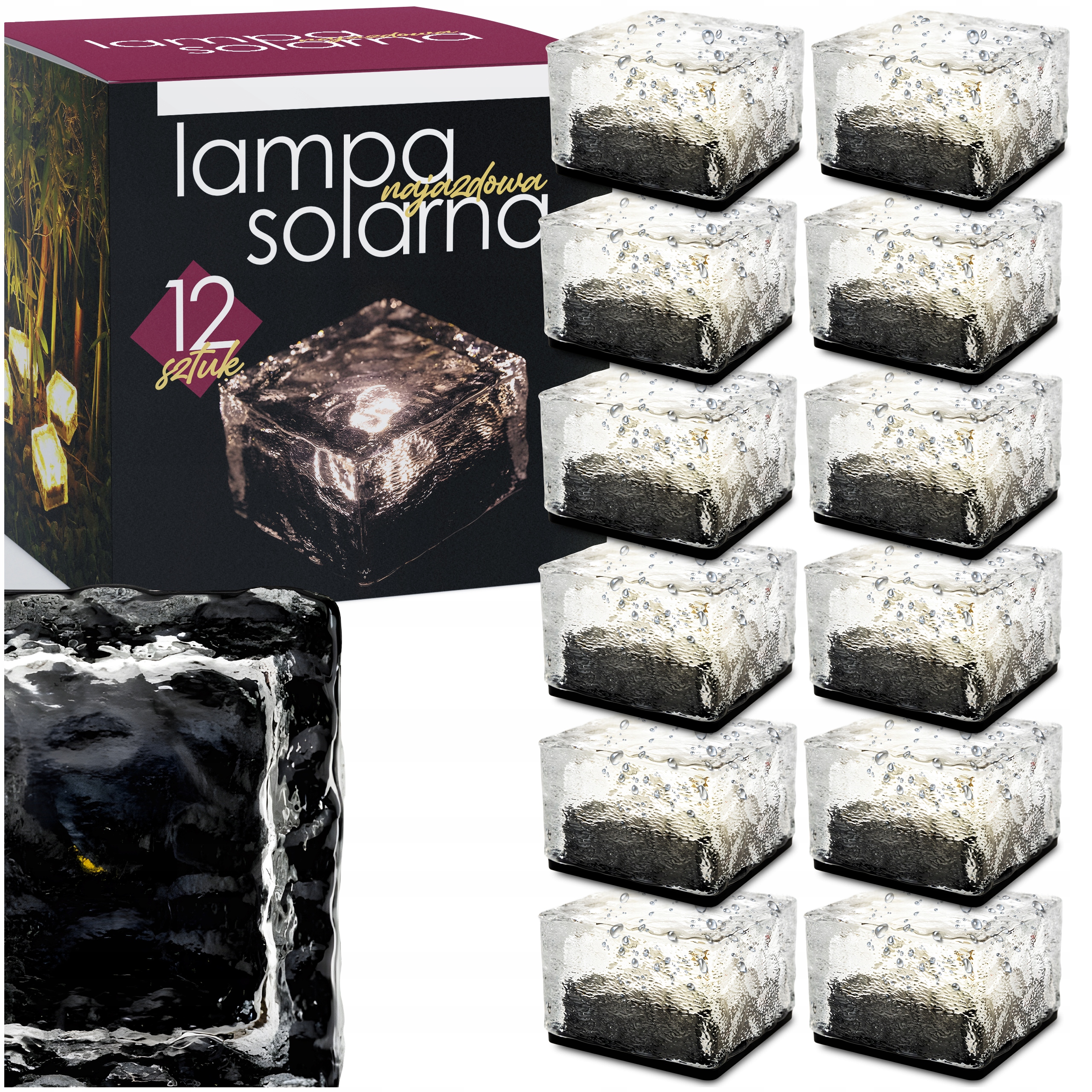 12X Solární Lampa Nájezdová Lampa Zemní Ledová Kostka Zahradní Nájezdová 10X10