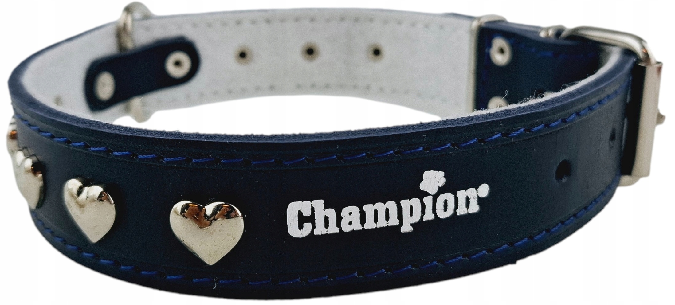Levně Polský výrobce Champion Obojek Lícová kůže 60cm/4cm Srdce Granátové jablko