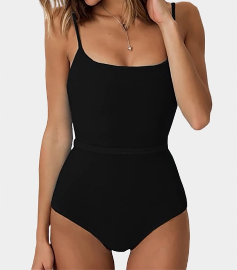 JEDNOCZĘŚCIOWY KOSTIUM STRÓJ KĄPIELOWY CZARNY LAKI M Materiał dominujący poliester