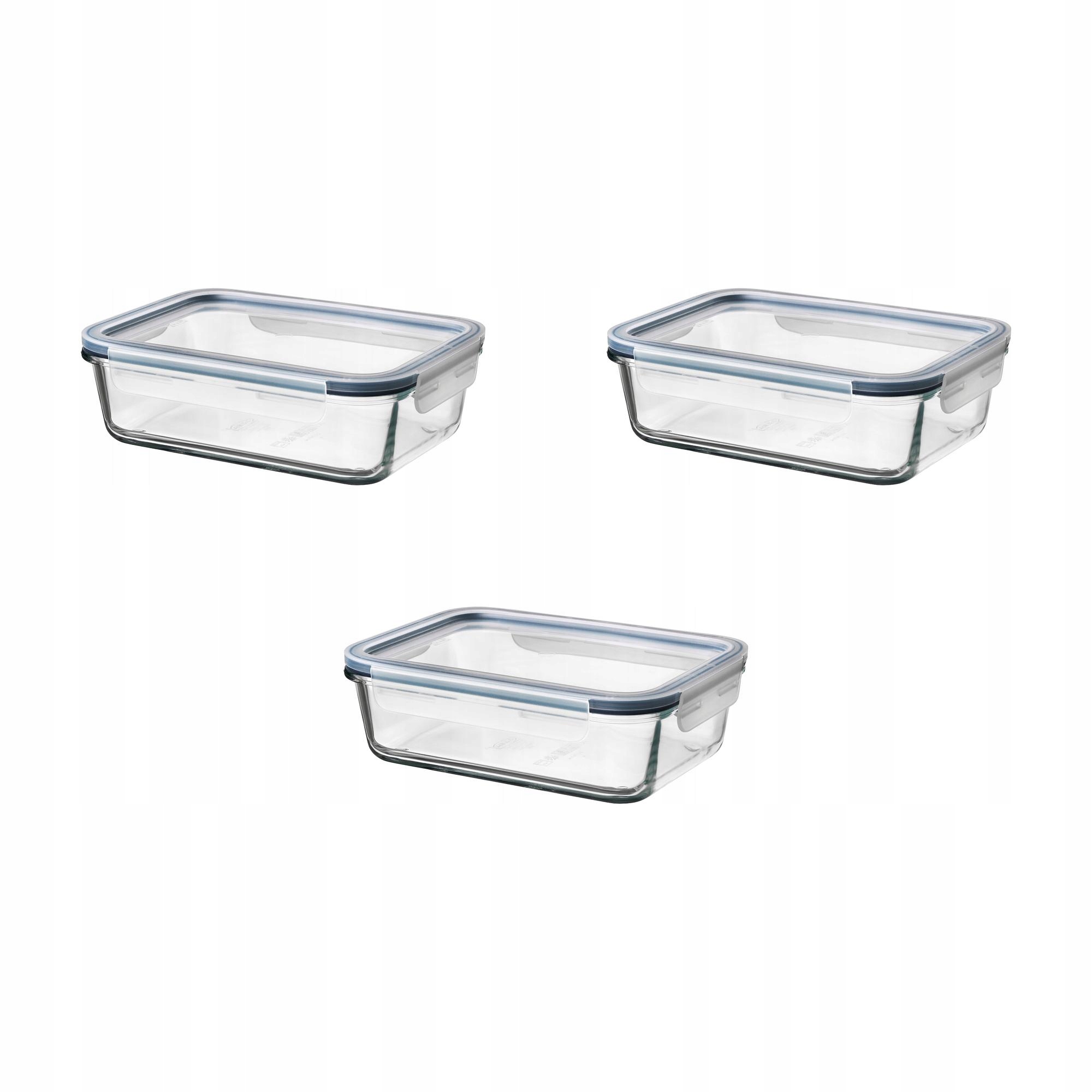 3 szt. Ikea 365+ Pojemnik na żywność z pokrywką prostokąt szkło/plastik