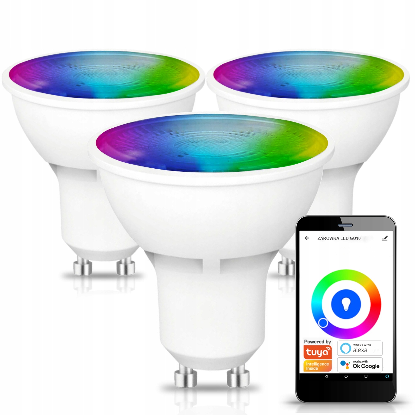 

3x Żarówka Led Halogen GU10 5W Rgb Smart WiFi Tuya
