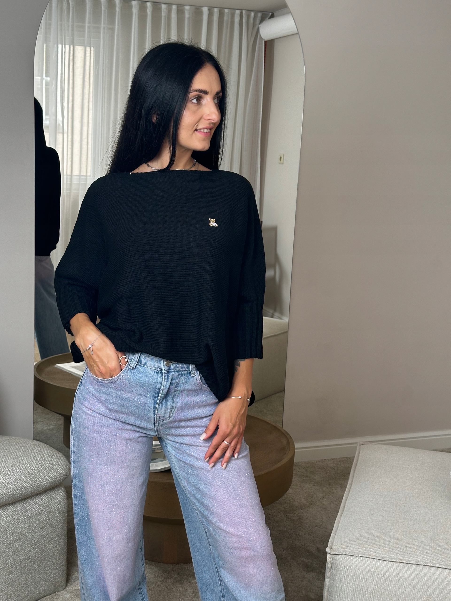 Dámský oversize svetr volný rukáv 3/4 uni velikost