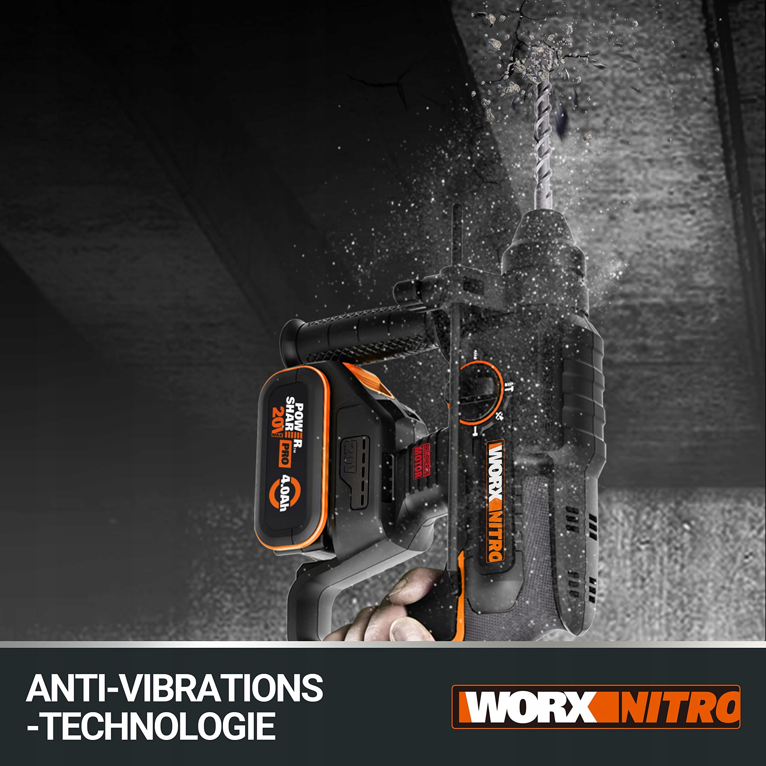 WORX NITRO WX3819 20V Bezszczotkowa Młotowiertarka Akumulatorowa — miniatura 6