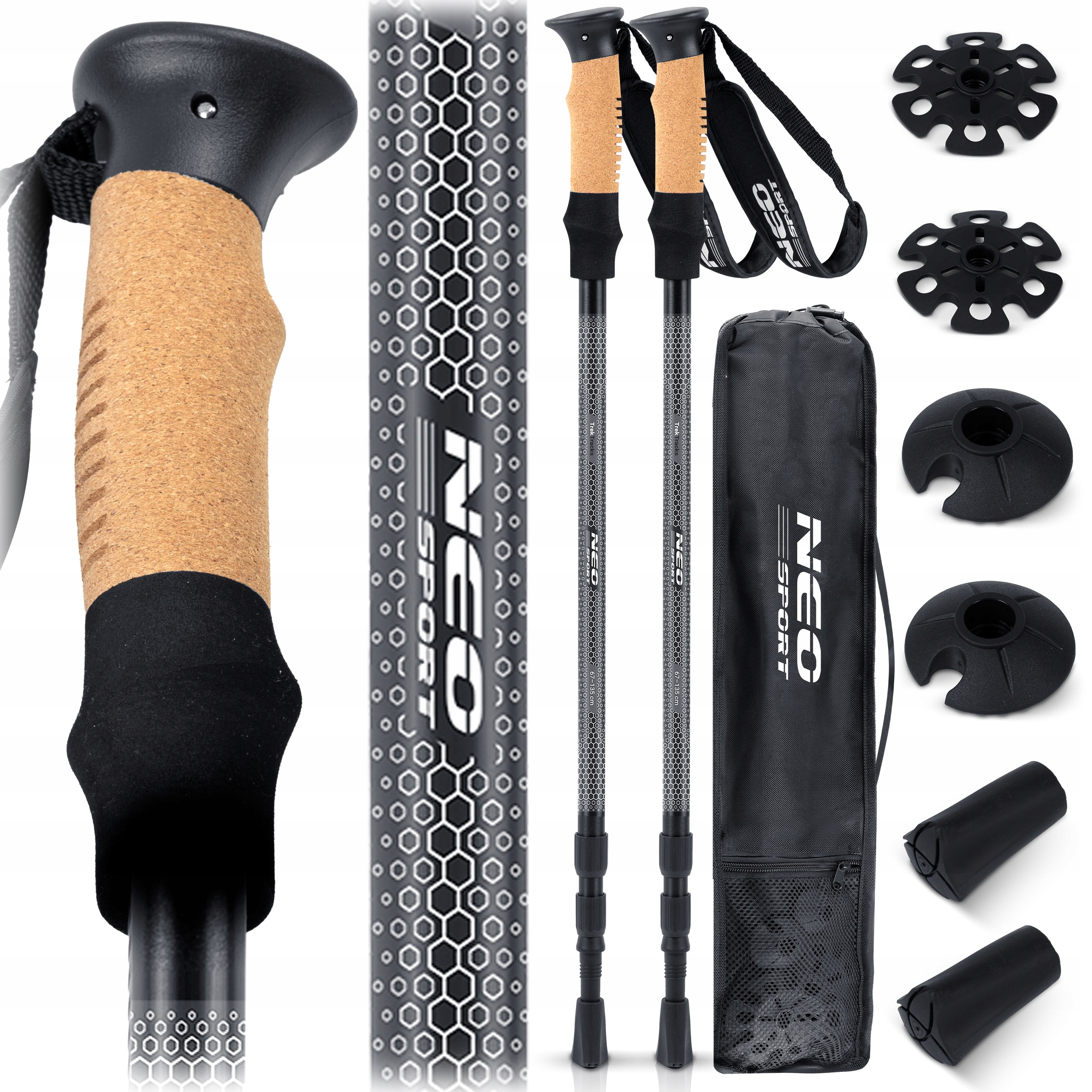 Trekingové hole Professional, 65-135 cm, 0,355 kg, 2 ks, černé
