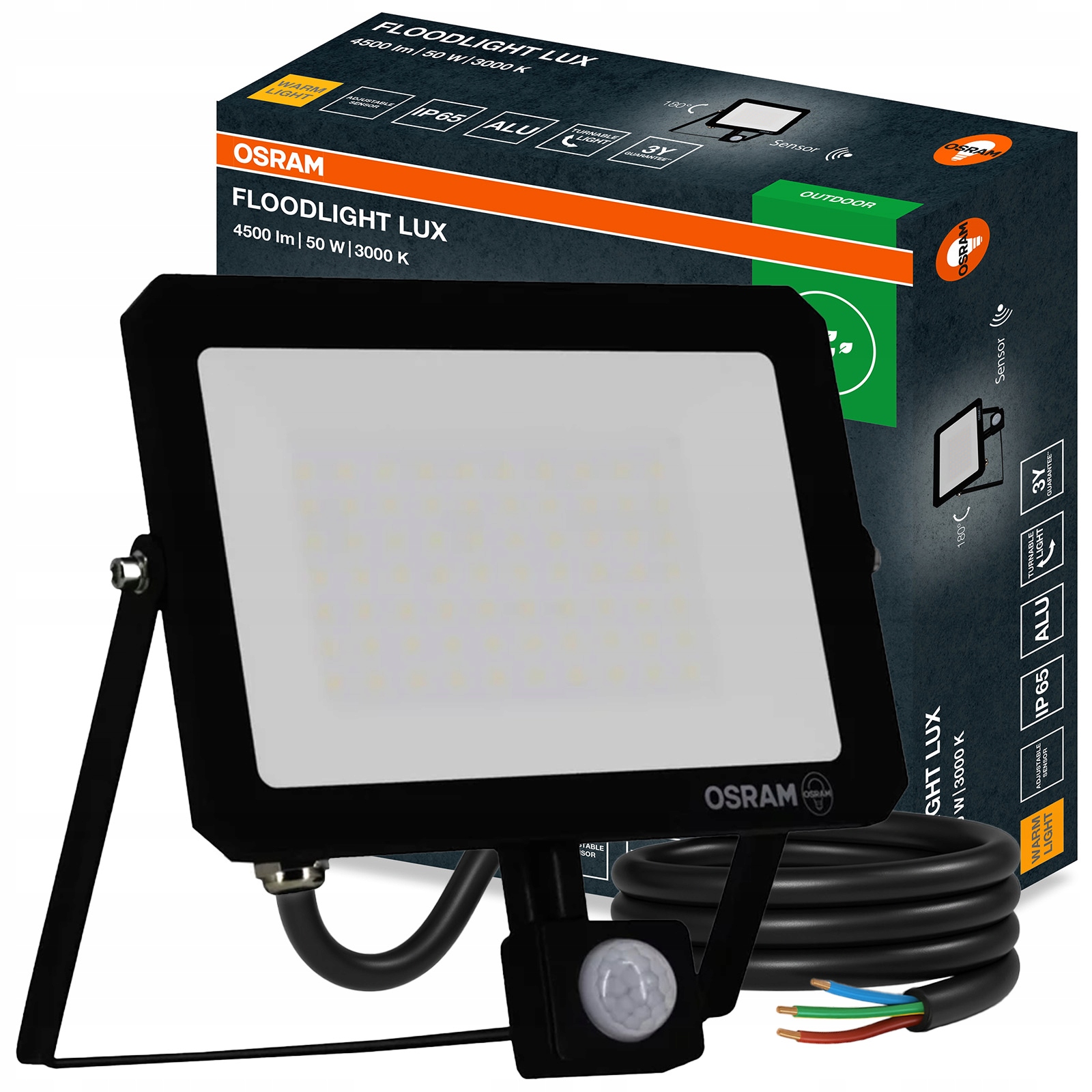 Led reflektor Halogen Reflektor 50W 3000K 4500lm IP65 Snímač pohybu Osram