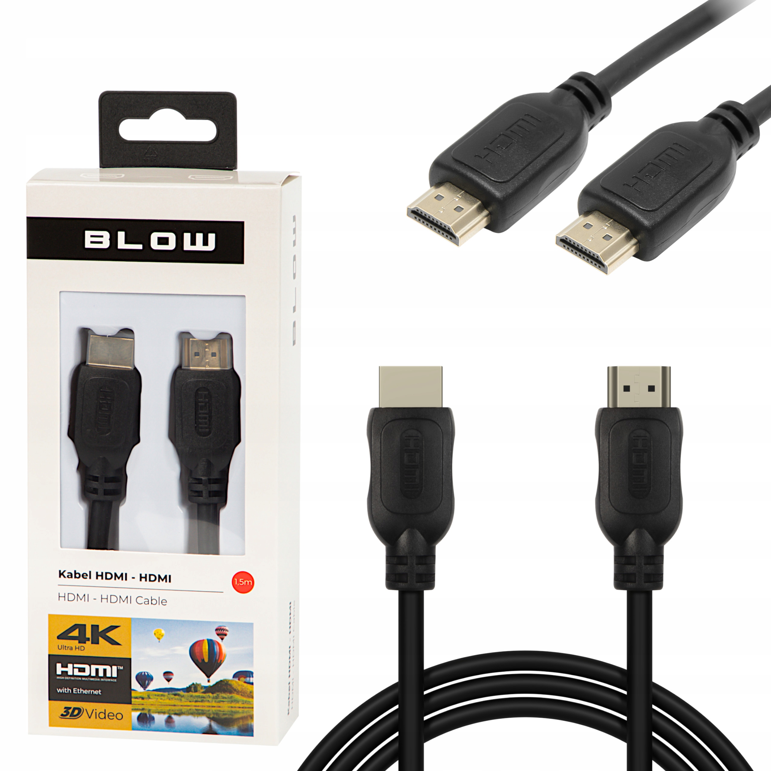 Mocny Kabel Przewód Hdmi 2.0 Płaski Hd Uhd 4K 60HZ 3D 1,5m Przyłącze Hq