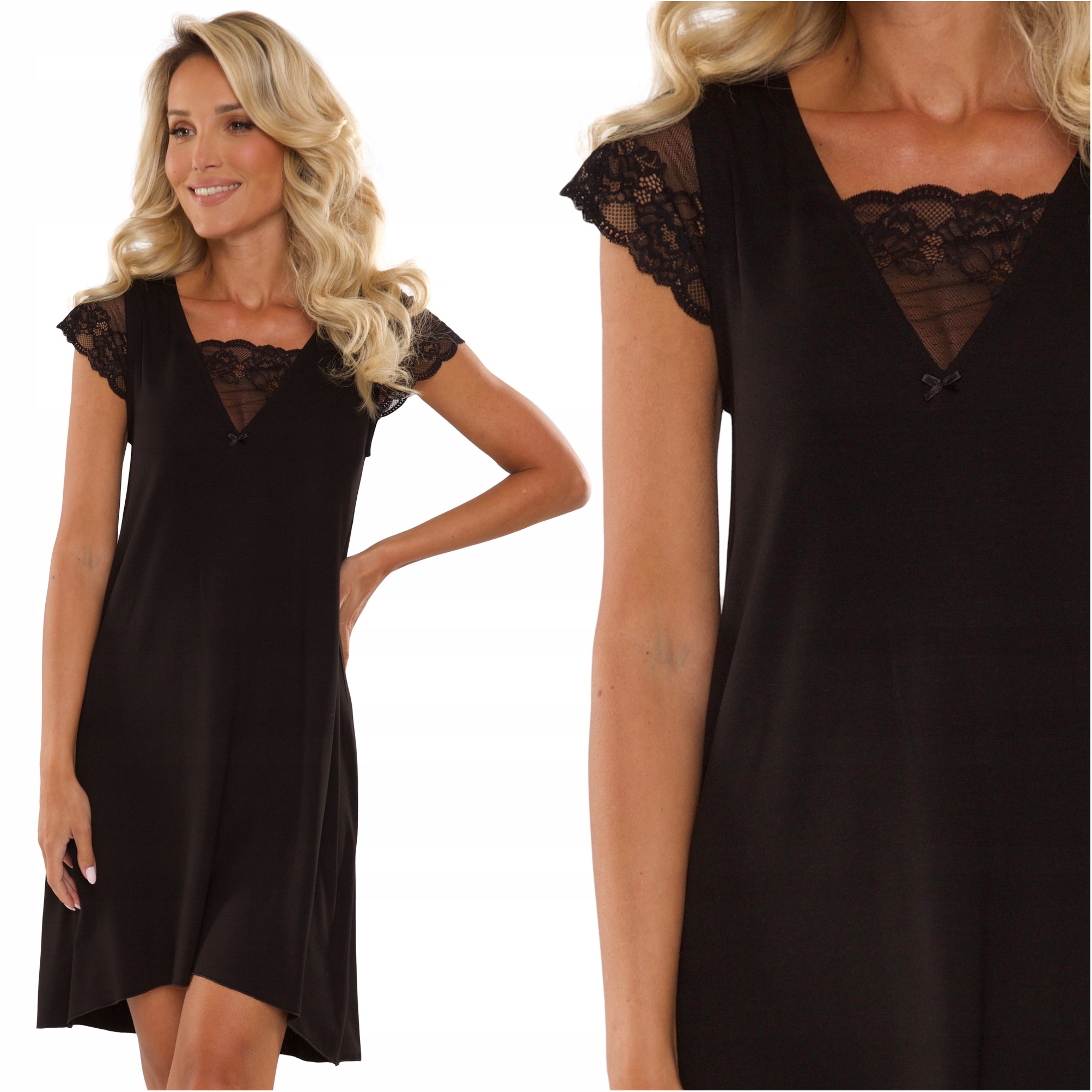 Koszula nocna z wiskozy z koronką De Lafense Fanny 340 czarna 3XL 46