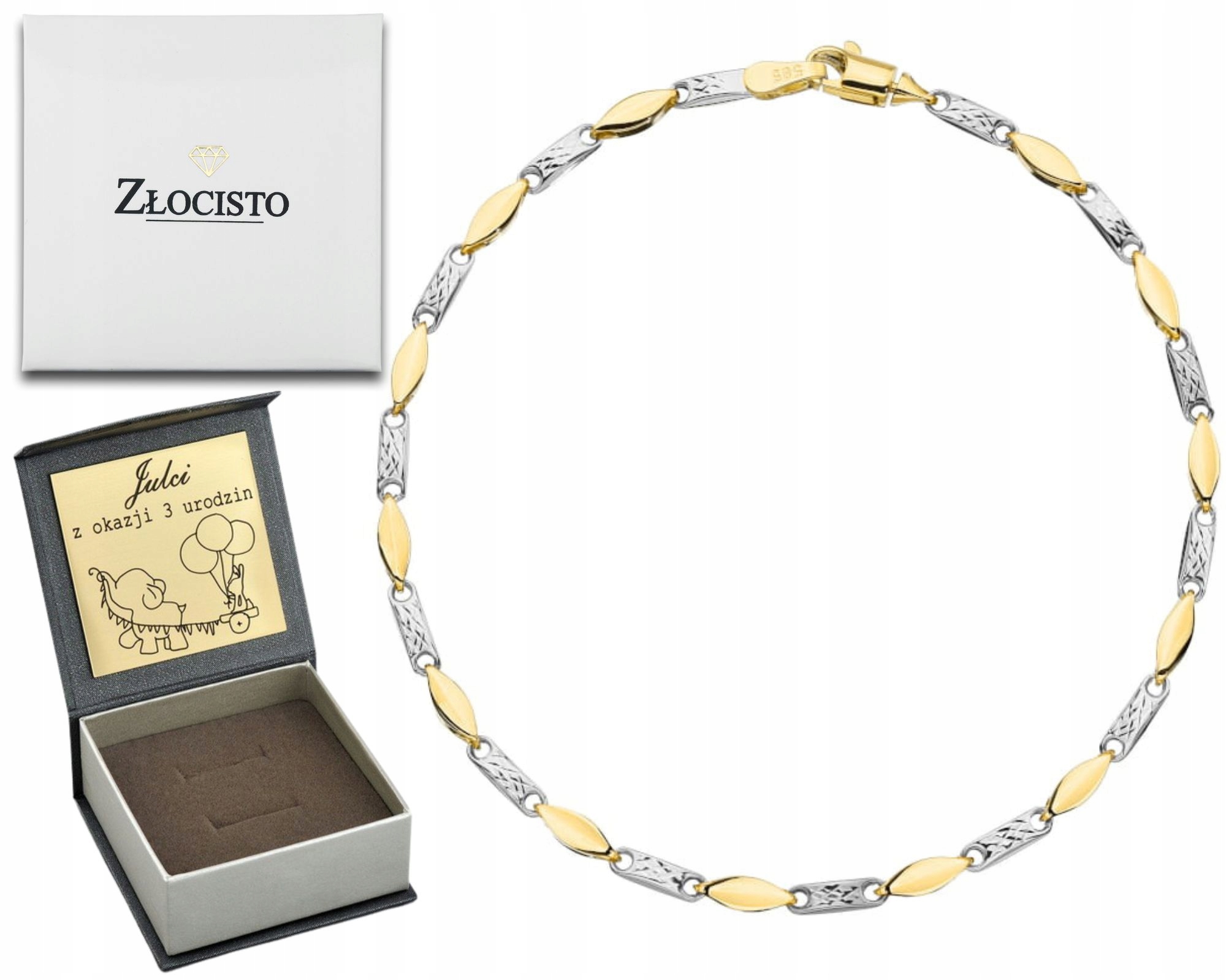 Zlatý náramek zdobený diamantem 585 Žluté a bílé zlato 20 cm