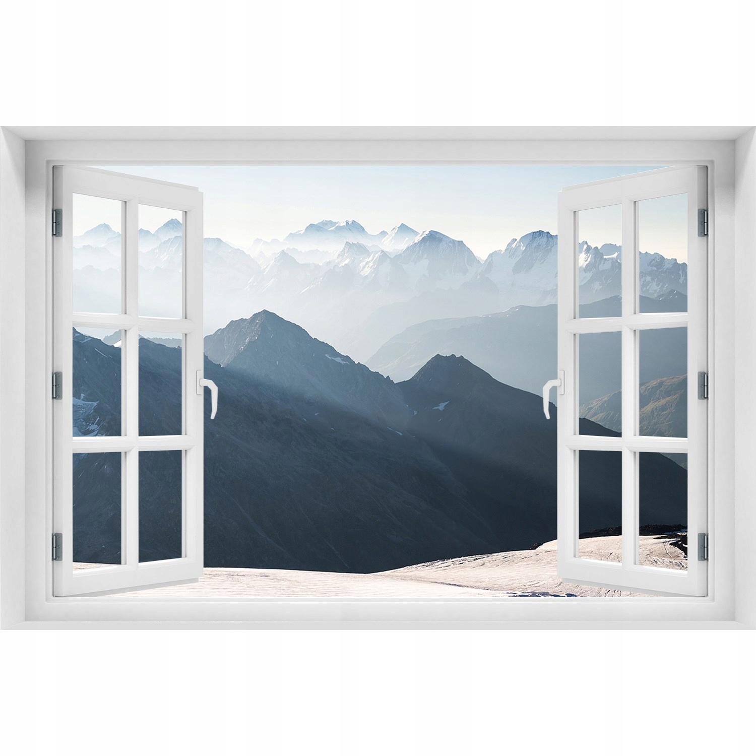 

Naklejka Fototapeta 3D Okno Górskie szczyty 120x80