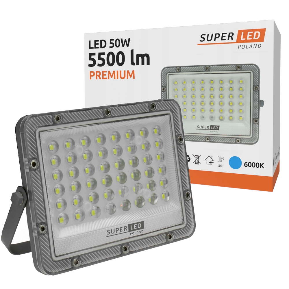 Naświetlacz LED Halogen Lampa Slim LED 50W 5500lm PREMIUM SuperLED