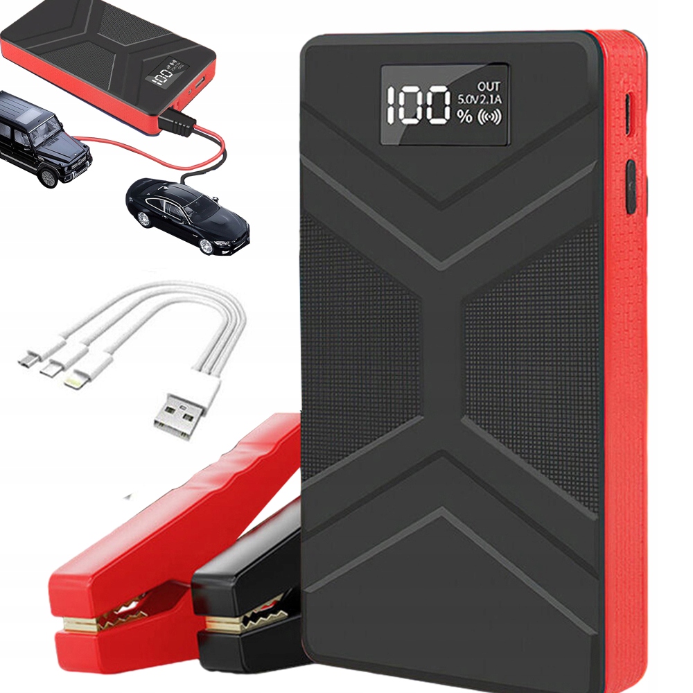 Startovací Booster Powerbanka Nouzové Startovací Napájení Auta Lcd+svorky
