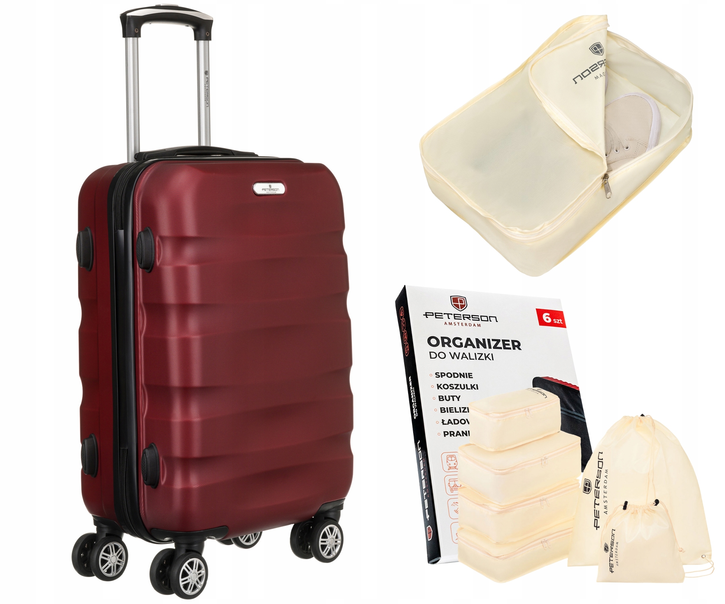 Walizka podróżna Peterson bagaż mała pojemna twarda z Abs na kółkach