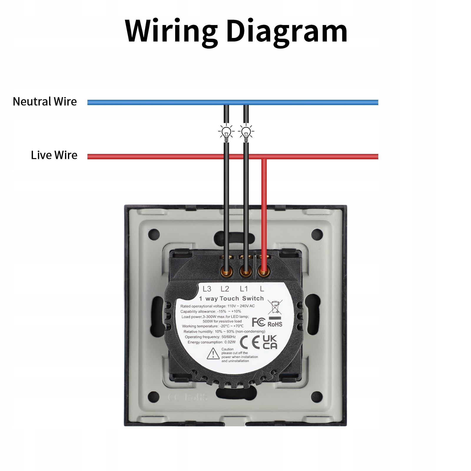 JIMEIDA Włącznik Dotykowy 2-Kanałowy Czarny Panel Szklany LED 240V 500W — miniatura 6
