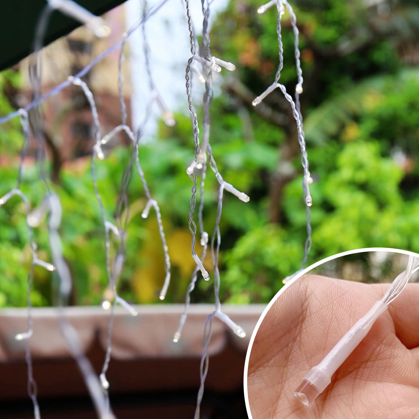 INTERGO Kurtyna Świetlna Zewnętrzna Lampki Kolorowe 8 Trybów 15M 600LED — miniatura 5