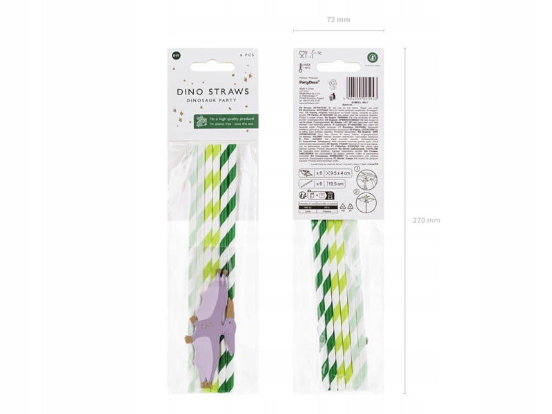 Słomki Do Picia Napojów Drinków Dinozaury Dino Urodziny Przyjęcie 6szt Materiał papier