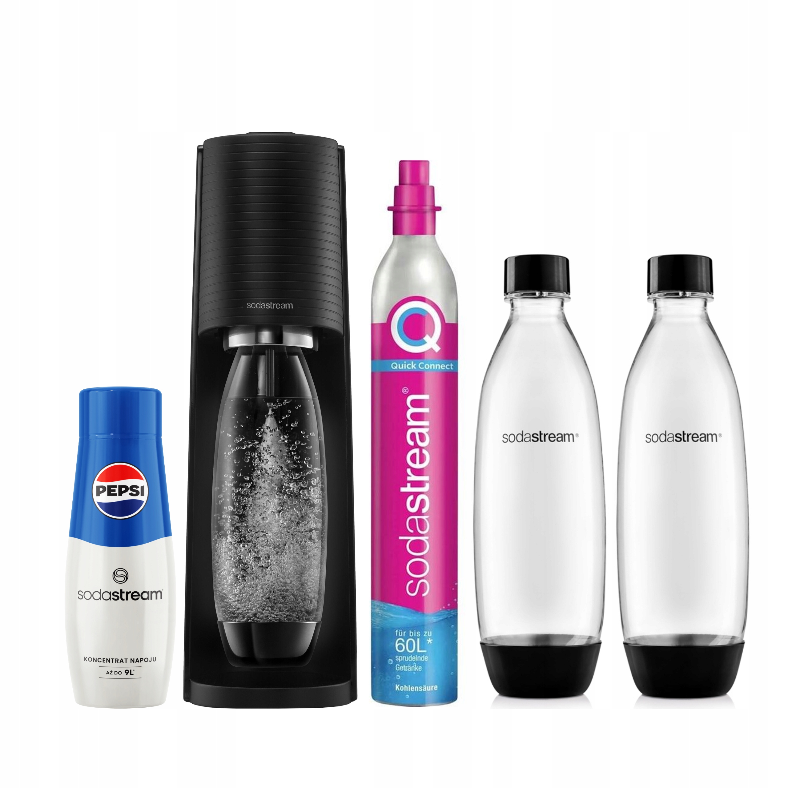 SodaStream Terra Čierny kávovar na plynovanie vody, sada sirup Pepsi