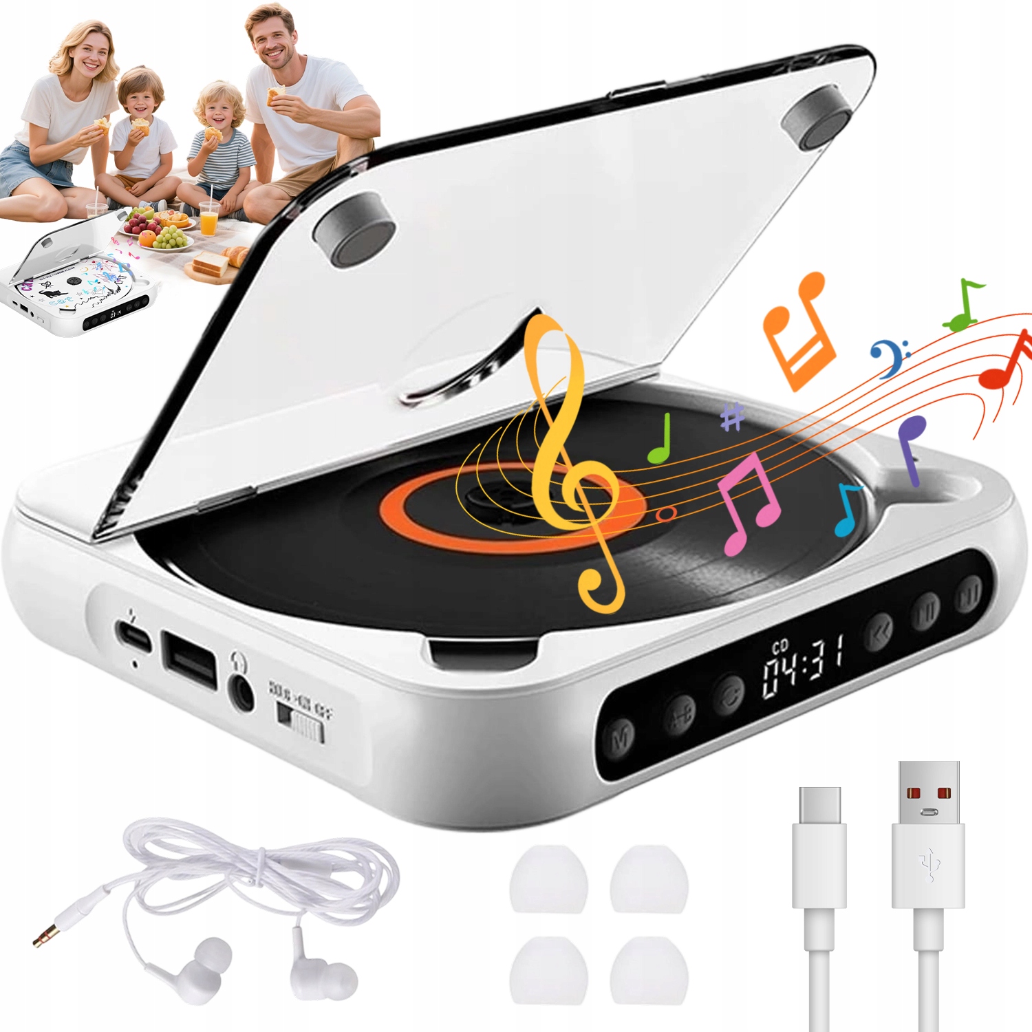 Přenosný Přehrávač CD S Bluetooth A Reproduktorem, 3 Režimy Usb Dárek