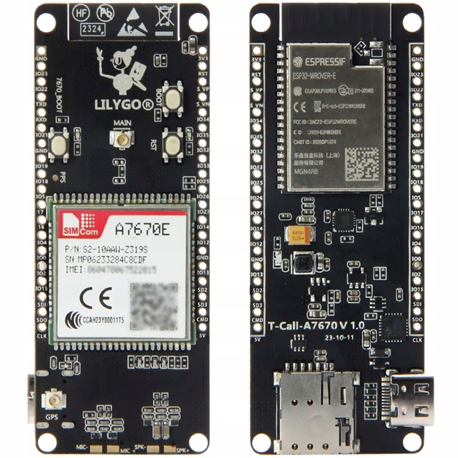 ESP32 LilyGo T-Call A7670 Gsm Lte 4G CAT1 WiFi Bluetooth Flash 4MB Usb-c