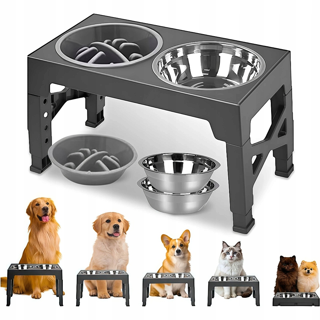 Miska pro psa Na Stojanu Miska Dvojitá Nastavitelná Velká Zpomalovací 2v1