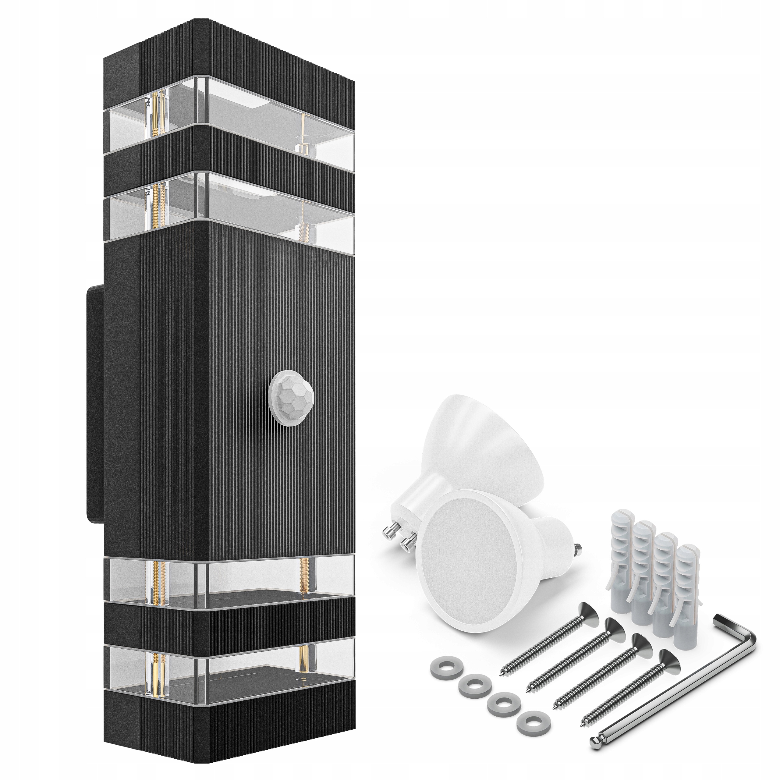 Lampa Elewacyjna Z Czujnikiem Ruchu Aluminiowa Czarna IP65 2xLED GU10