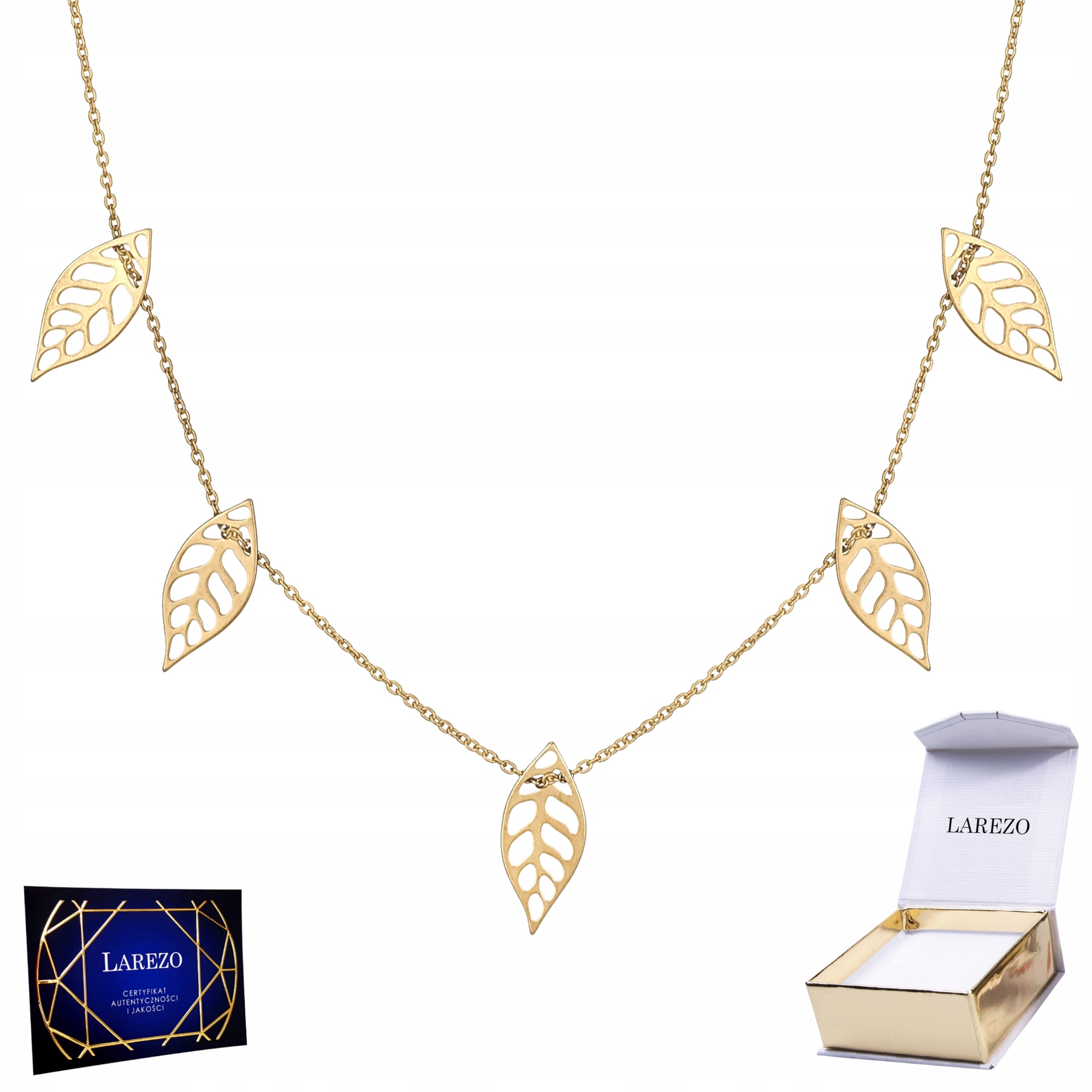 Zlatá celebrita Náhrdelník 925 s listy Ažurové listy Pozlacené listy