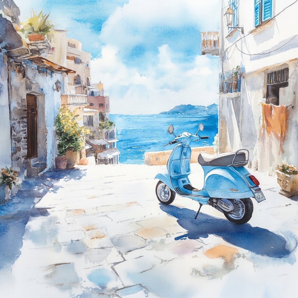 Obraz Na Plátně Canvas Městečko Jižní Moře Modrý Skútr 80x80