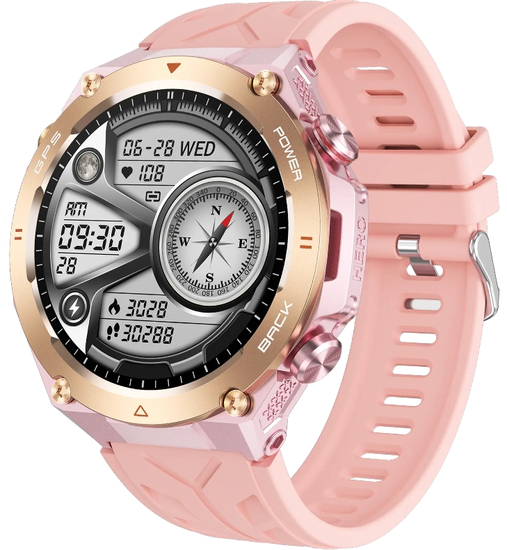 Ružový Smartwach Rubicon RNCF37 SMARUB332 Gps, Kompas, Bt-call, 650 mAh Box