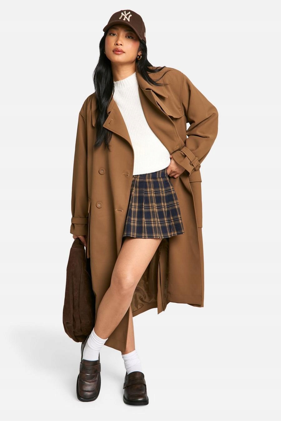 KC17101 Boohoo Petite Hnědý Kabát Trenčkot Pásek Podšívka (11) L