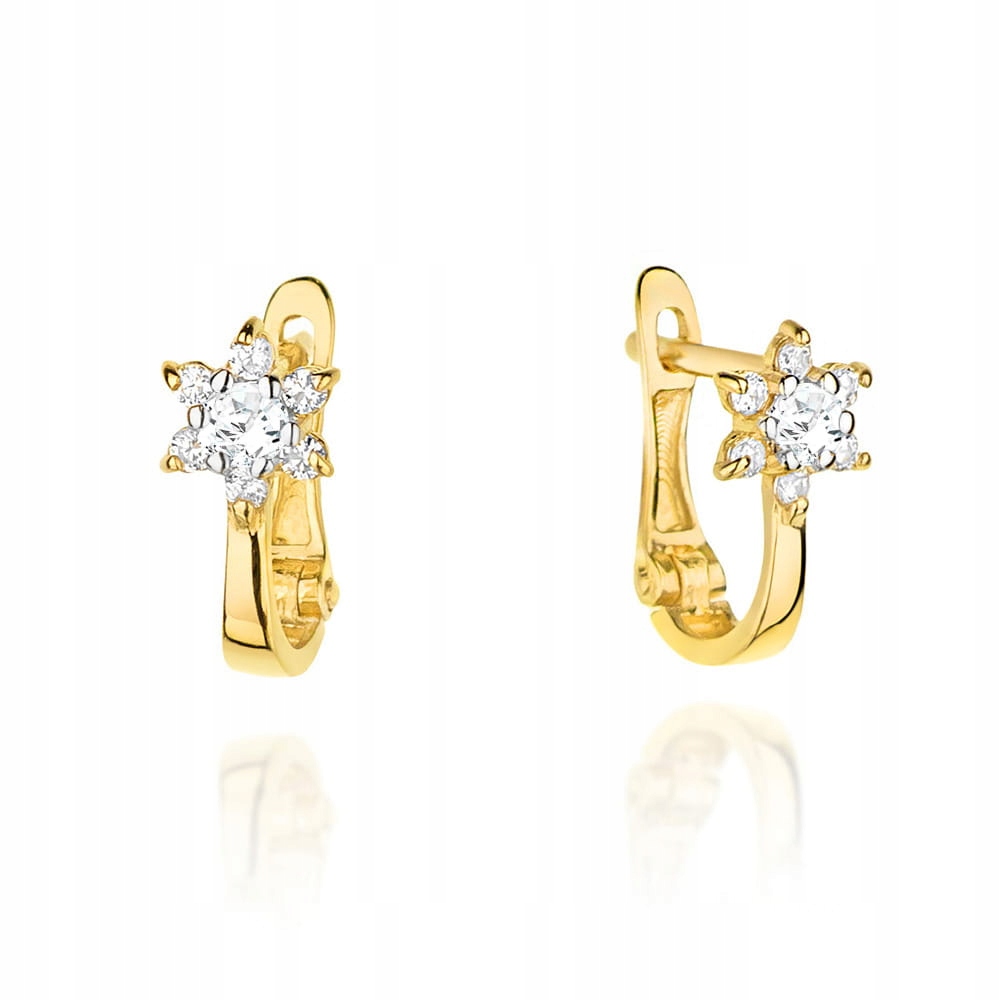 Náušnice zlaté pro dívku 585 Květinky s bílými zirkony 1.12 g