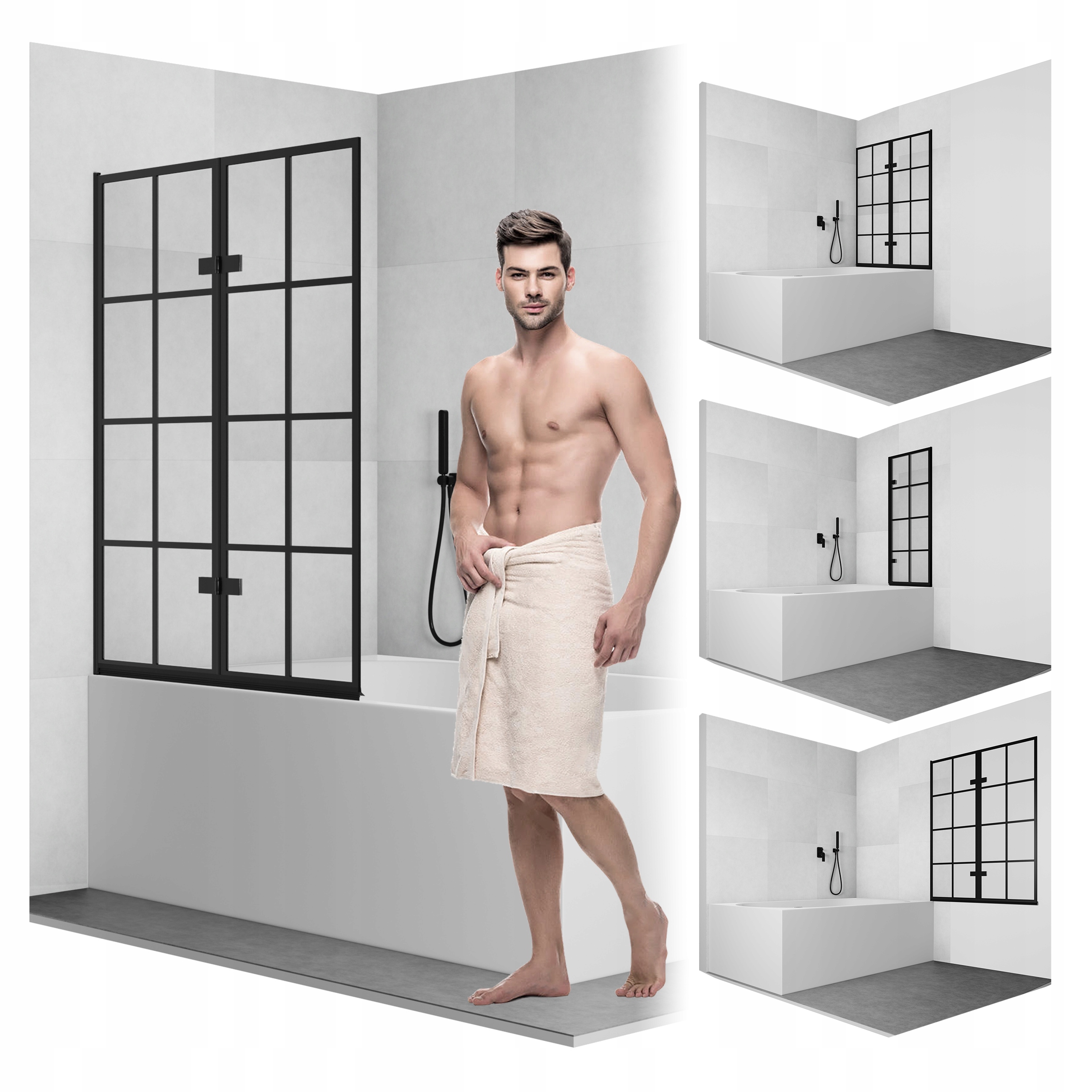 Paraván 2-křídlový, černá mřížka 80 cm, transparentní