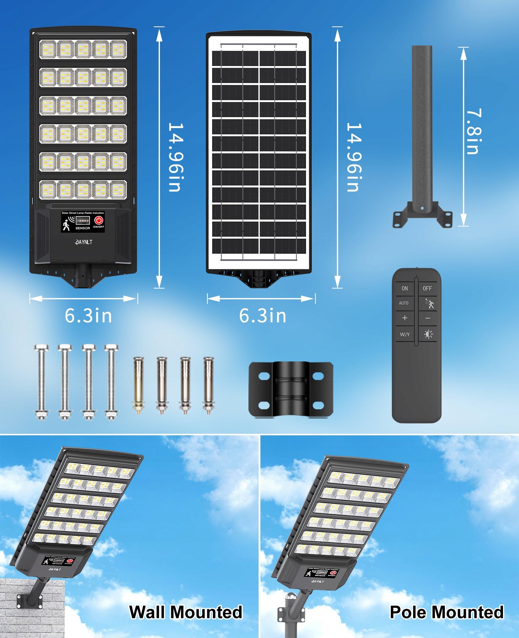 JAYNLT Lampa Solarna Zewnętrzna z Czujnikiem Ruchu IP67 6500K 2 Sztuki — miniatura 7