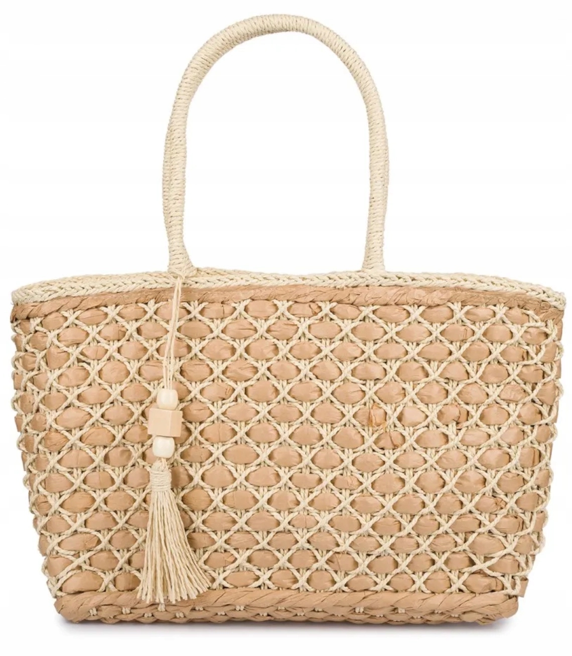 Krásná letní taška v boho stylu, zdobená pleteným vzorem a chvojím