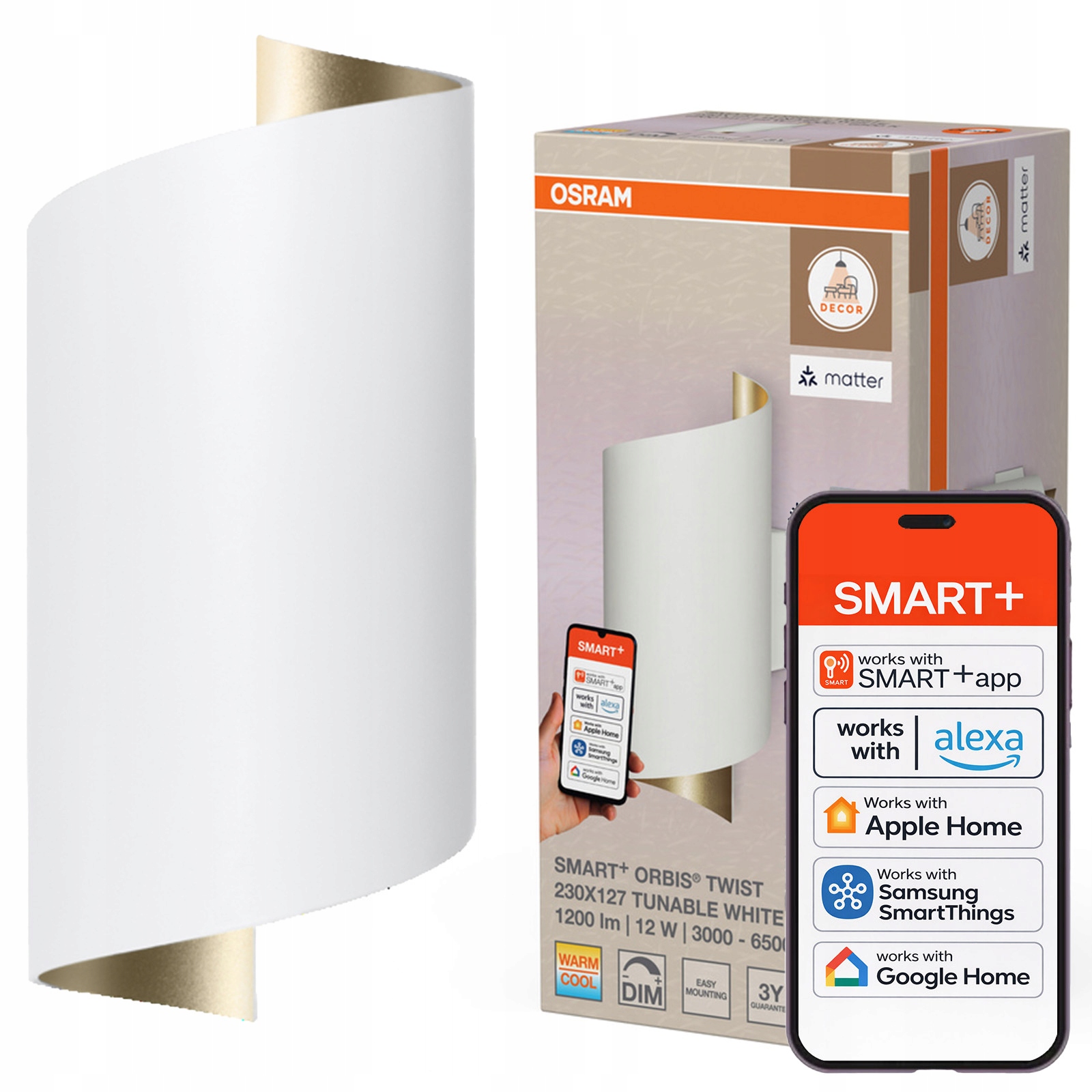 Led nástenná lampa 12W 900lm Cct stmievateľná Smart WiFi Matter