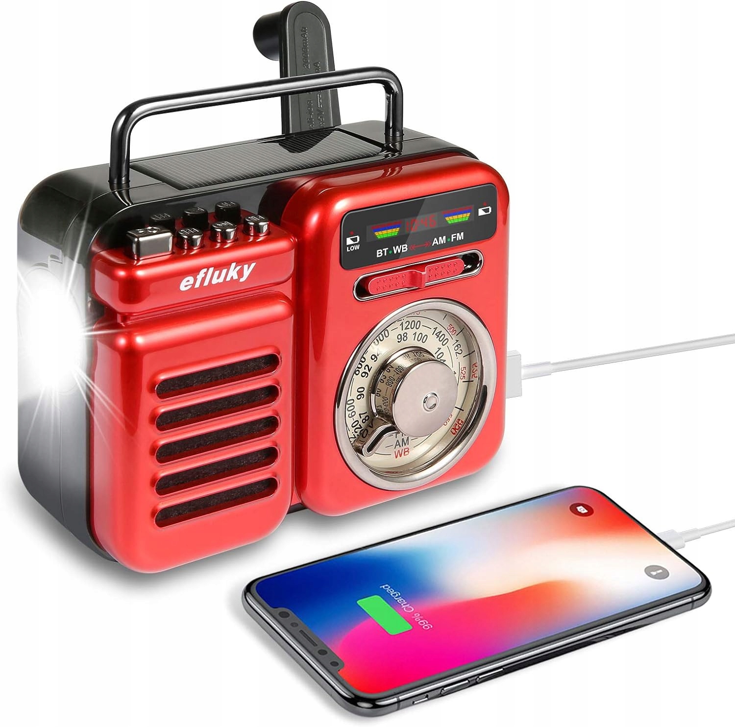 efluky Retro Radio Przenośne – Radio na Korbkę/Baterie z Wieloma Funkcjami