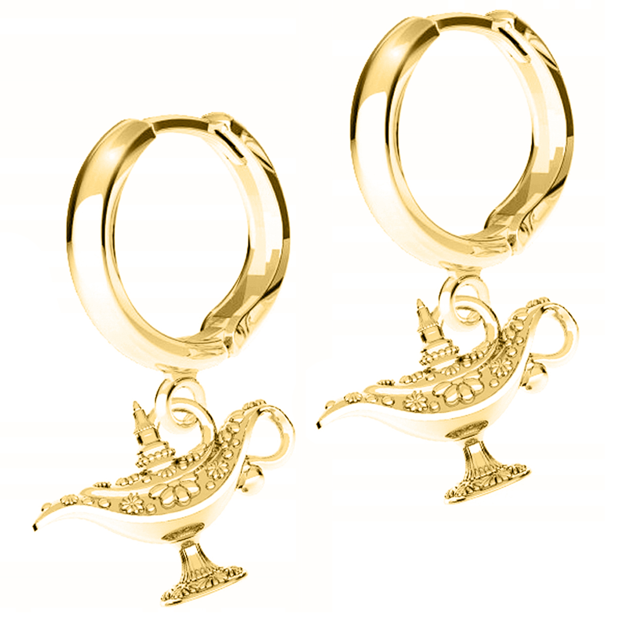 Zlaté Náušnice Bigle s lampou Aladinova kouzelného Stříbro 925