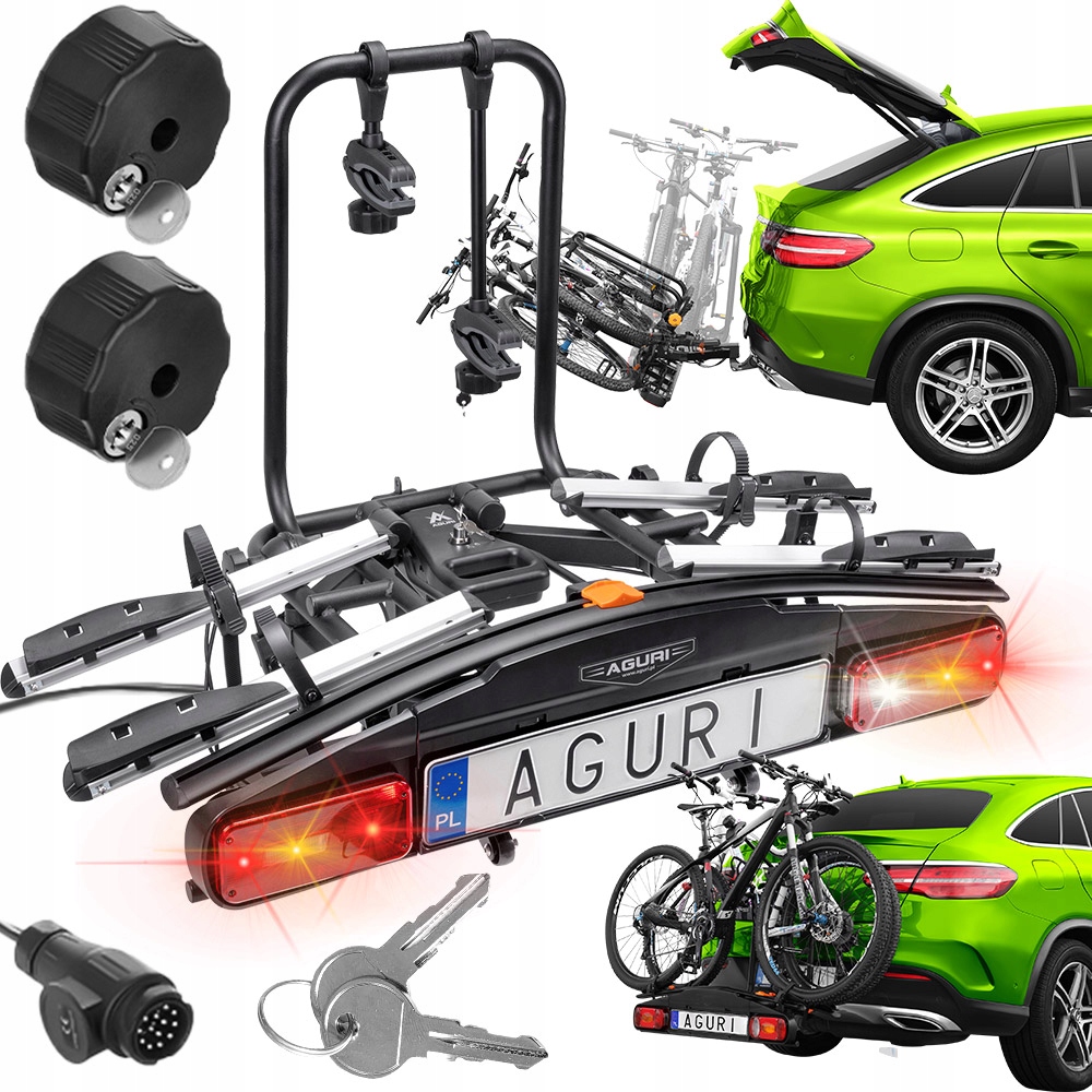 BAGAŻNIK ROWEROWY UCHWYT NA HAK AGURI E-BIKE 13-PIN NA 2 ROWERY ELEKTRYCZNE