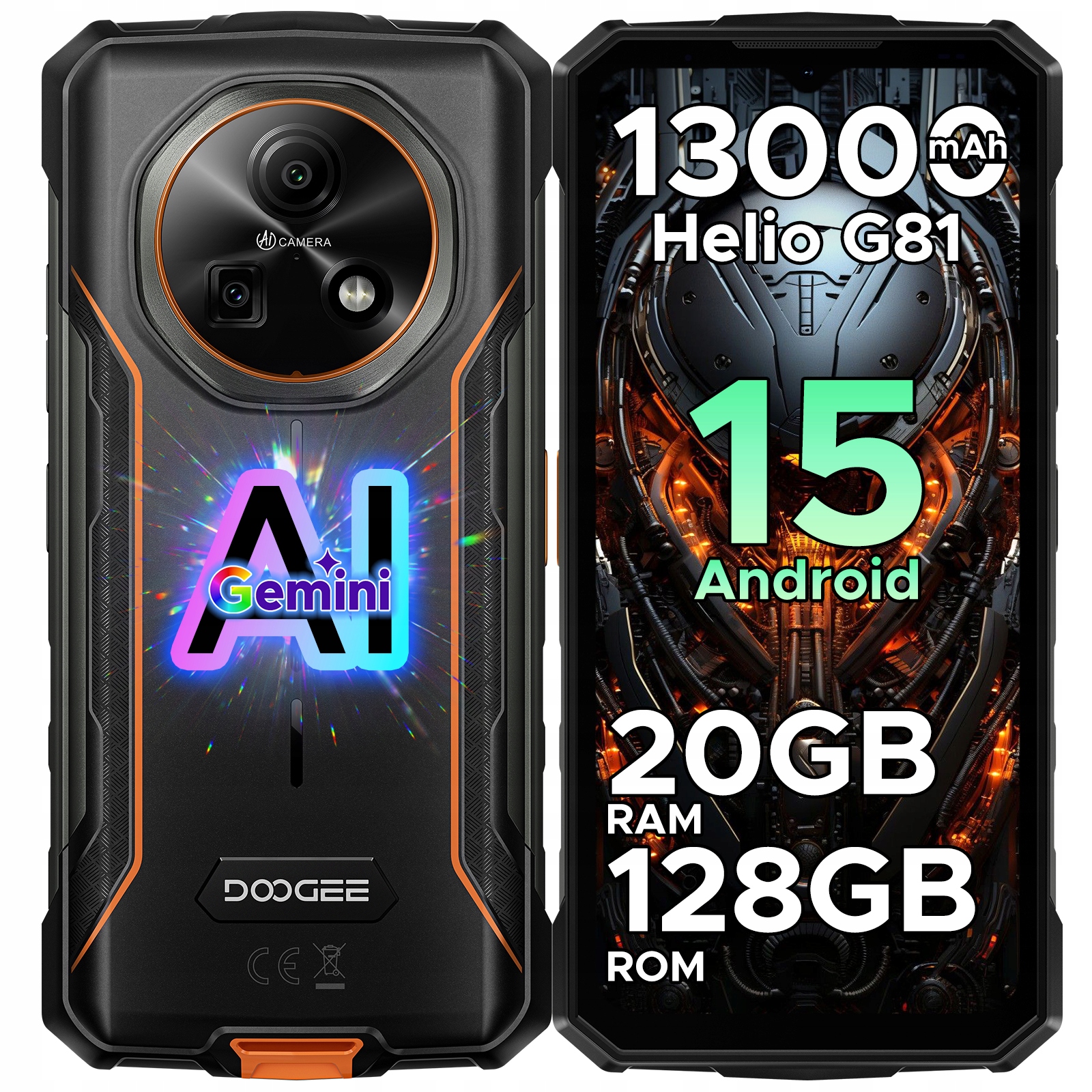 Doogee Fire5Pro 20+128GB 13000mAh 6.6" Ips 90Hz NFC/IP69K/telefon/vojenský