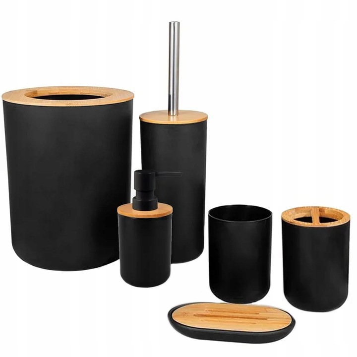 ZESTAW ŁAZIENKOWY 6 ELEMENTÓW AKCESORIA DO WC KOSZ DOZOWNIK CZARNY KOMPLET EAN (GTIN) 5904806166043