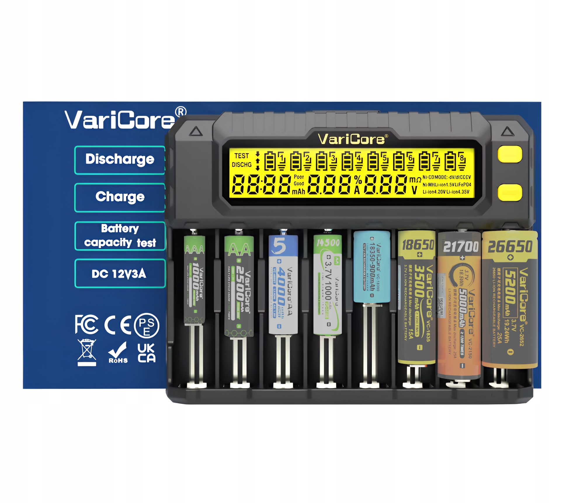 Nabíječka VariCore VCP8 pro baterie Aa Aaa 18650 21700 26700
