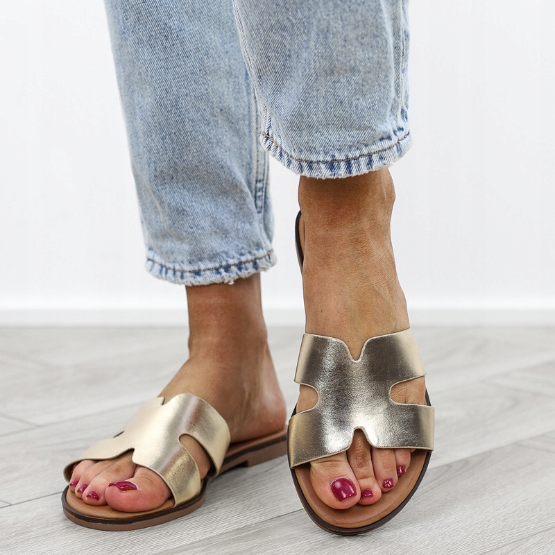 Złote klapki damskie lekkie eleganckie sandały PS01 r.38 Rozmiar 38