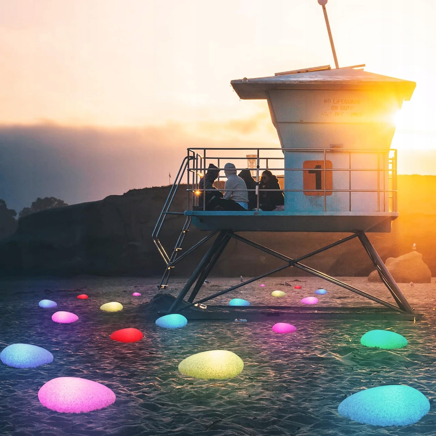 lampa solarna ogrodowa LED RGB, kamienie słoneczne wodoodporne 40 cm Marka bez marki