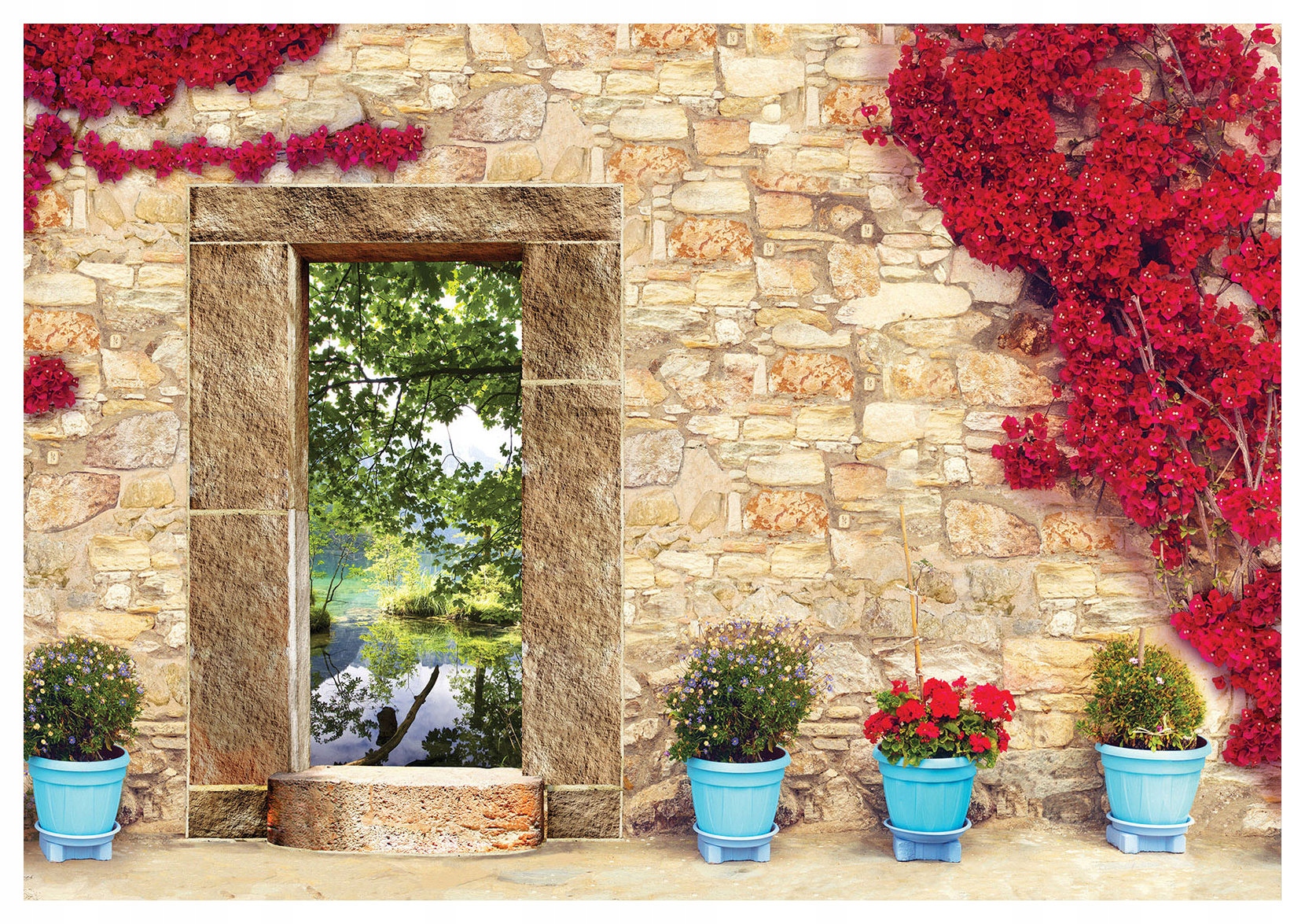 Fototapeta Kamenný oblouk příroda krajina květiny jezero 368x254 lepidlo